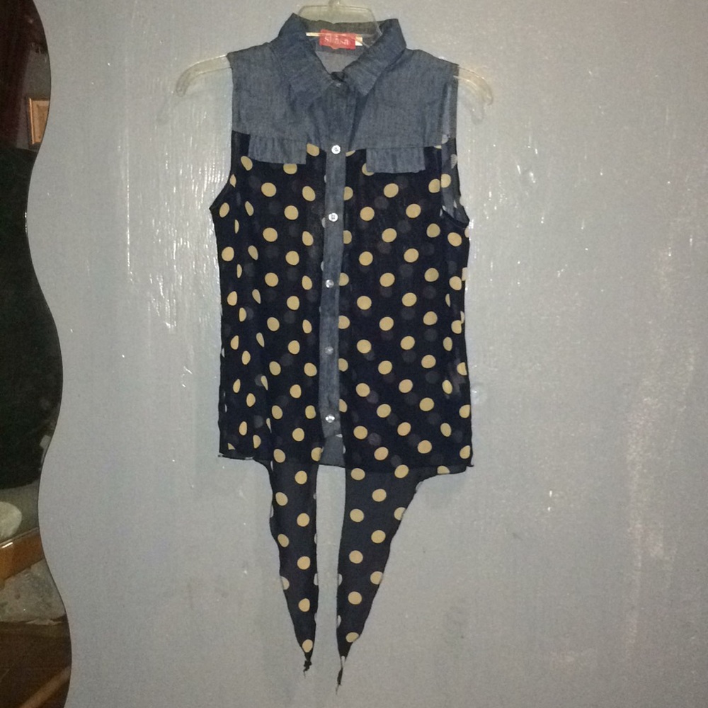 Sheer polka dot button up
